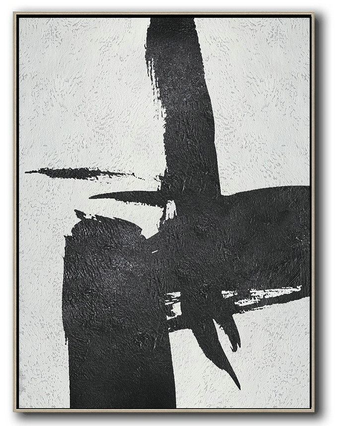 Black And White Minimal Painting On Canvas,Contemporary Art Acrylic Painting #K5M9